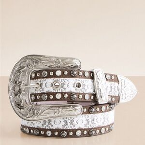 Western Style White and Brown angel ranch glitz lace Belt with Silver Buckle